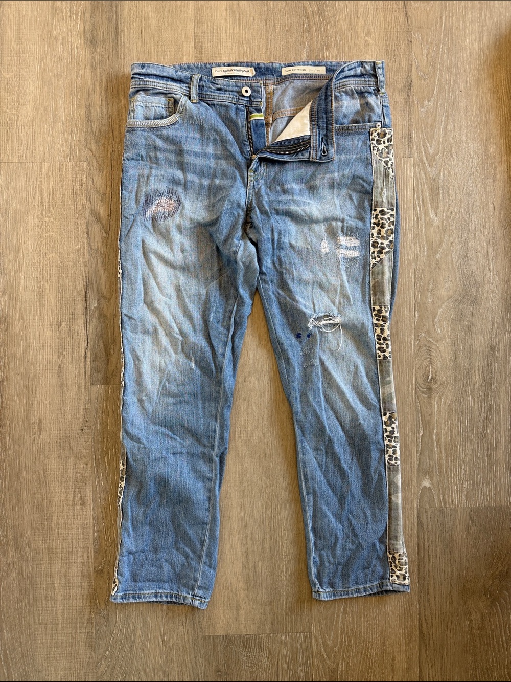 Pilcro Anthropologie Camo Leopard Print Patchwork Slim Boyfriend Jeans 30